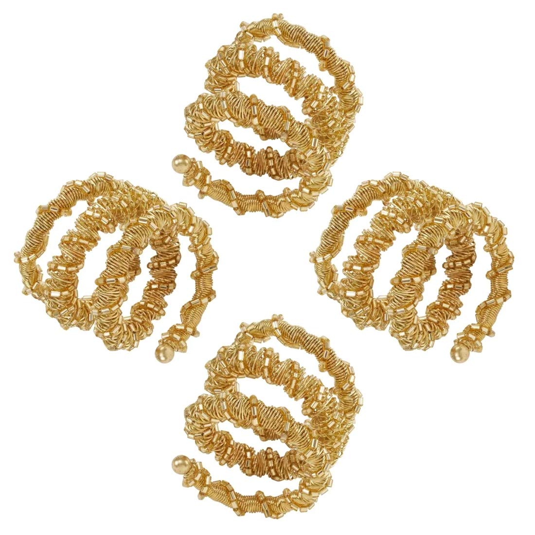 Fennco Styles Hand Beaded Spiral Metal Napkin Rings, Set of 4 - Glass Beads Napkin Holders for Home, Dining Room, Banquet, Family Gathering, Holiday Décor and Special Occasion