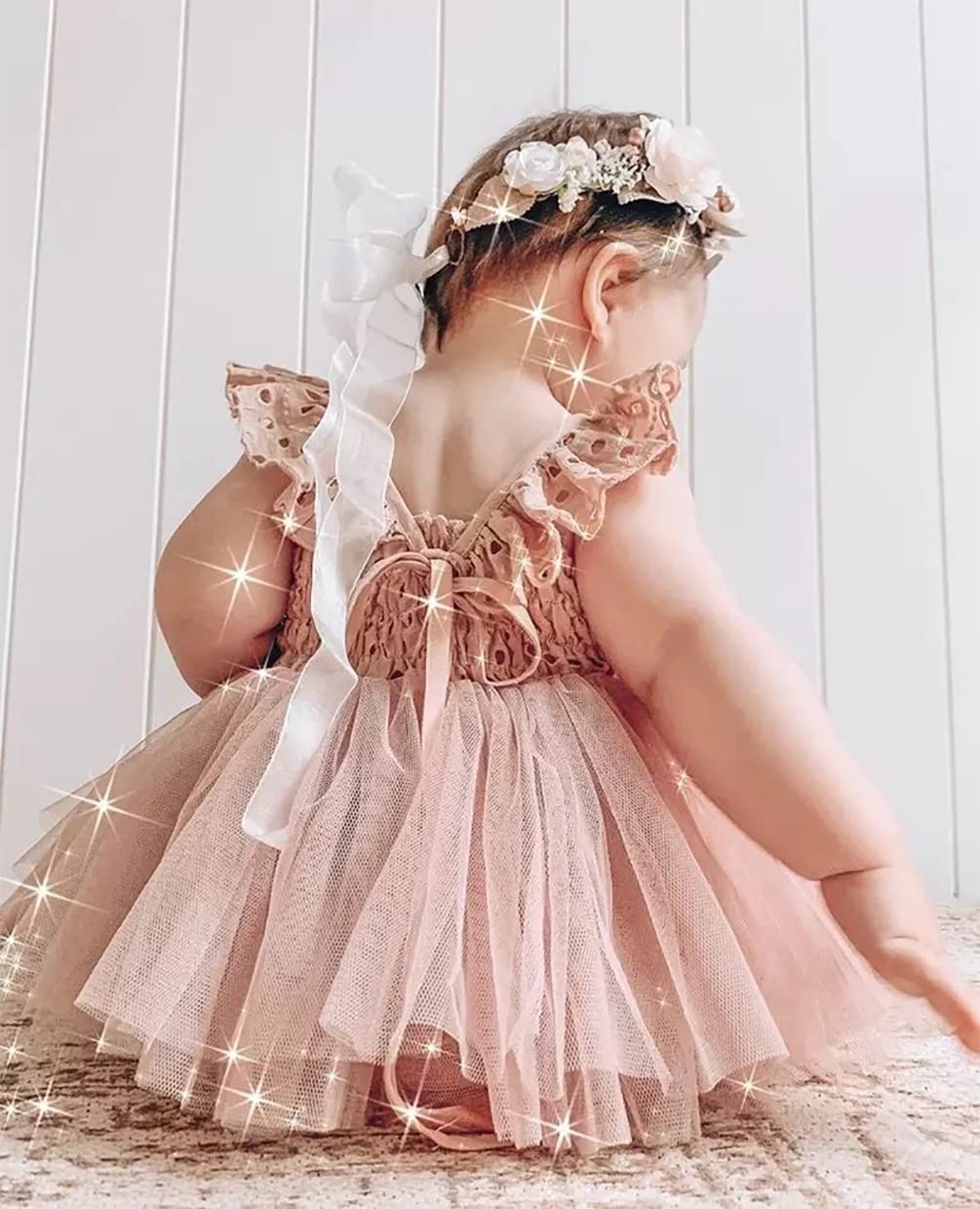stylesilove Baby Toddler Girls Embroidered Eyelet Tulle Dress Princess Girl Ruffle Crisscross Sun Dress Outfit