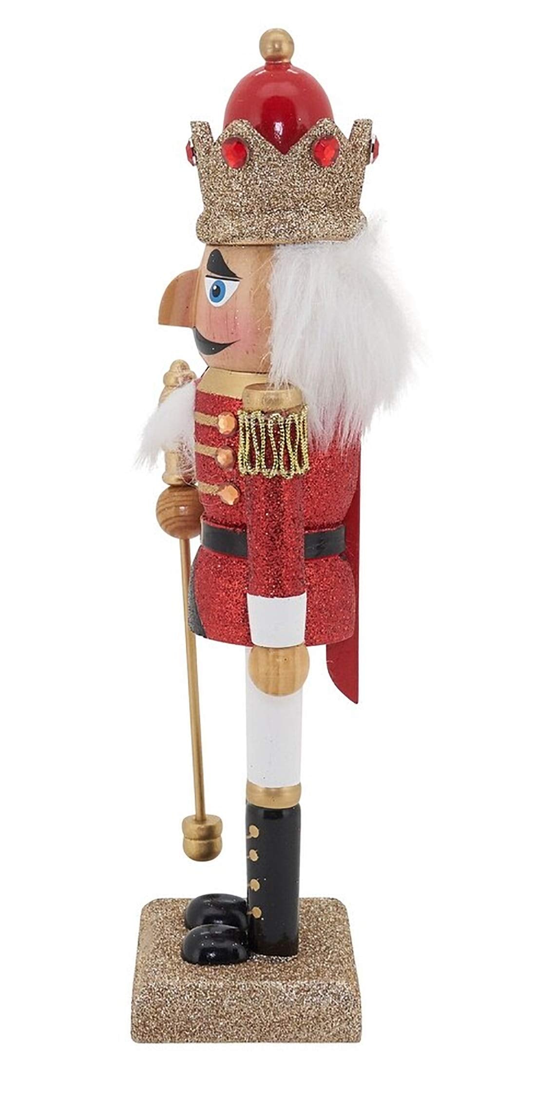 Fennco Styles Handmade Wood Creative Christmas Figurine - Red Glitter Soldier Nutcracker for Christmas Décor Holiday, Home, Tabletop and Kids Room Decorations
