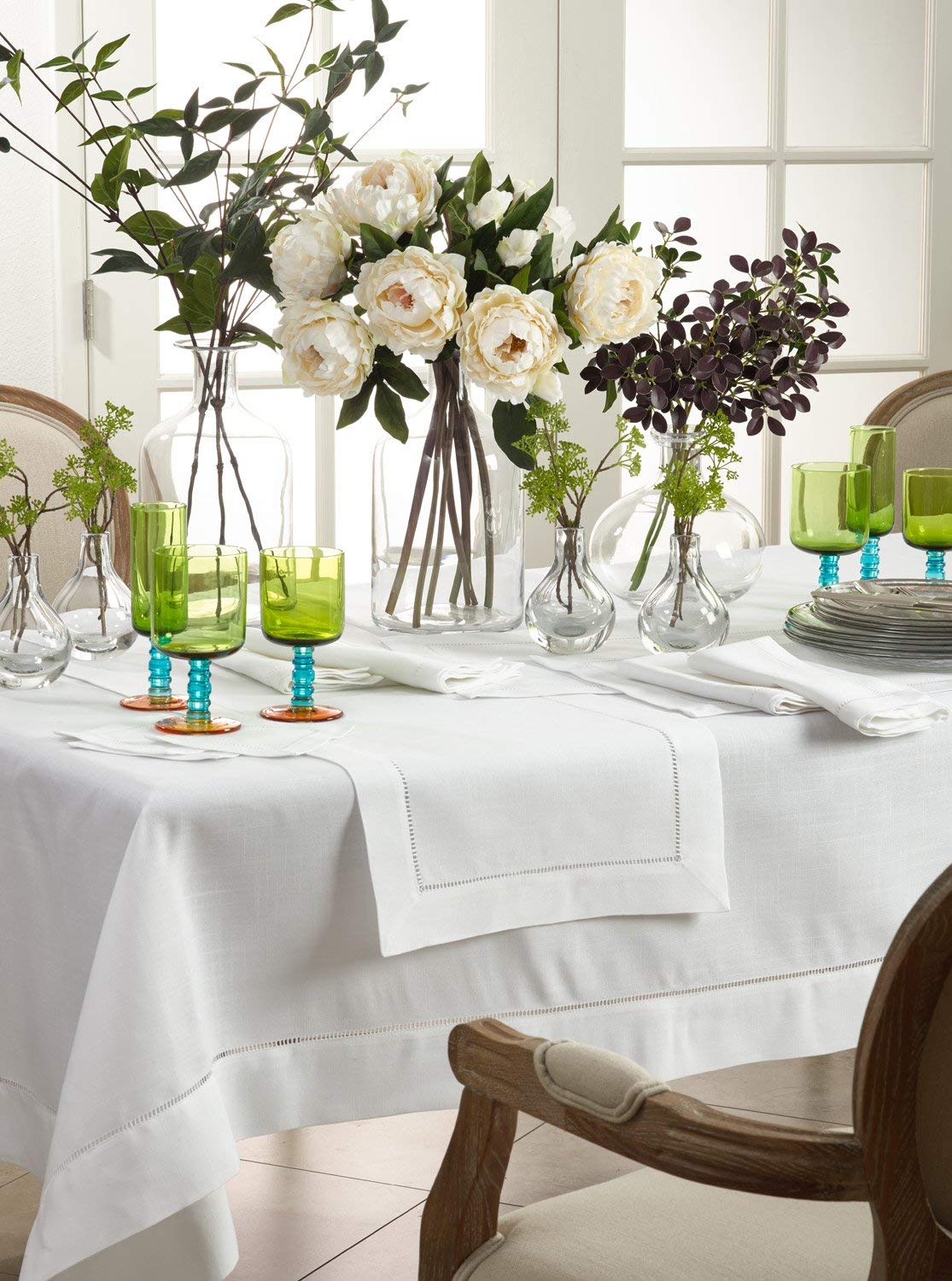 Fennco Styles Handmade Basic Hemstitch Border Linen-Cotton Tablecloth