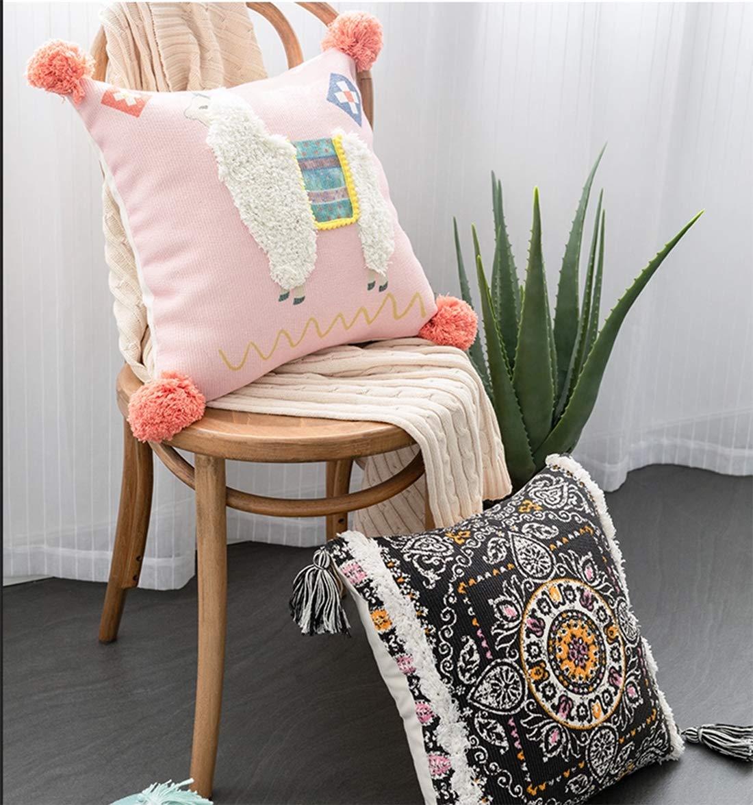 Fennco Styles Woven Applique Indoor Throw Pillow - Square 17 x 17 Inch Decorative Throw Pillow - Cozy Accent Pillow for Couch, Bedroom and Living Room Décor
