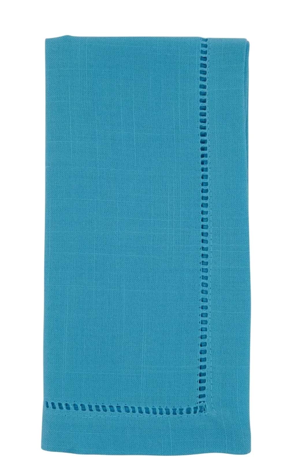 Fennco Styles Classic Hemstitch Design 22 Inch Square Table Dinner Cloth Napkins, Set of 4 – Turquoise Table Cover for Home Décor, Dining Table, Banquets, Holidays and Special Occasions