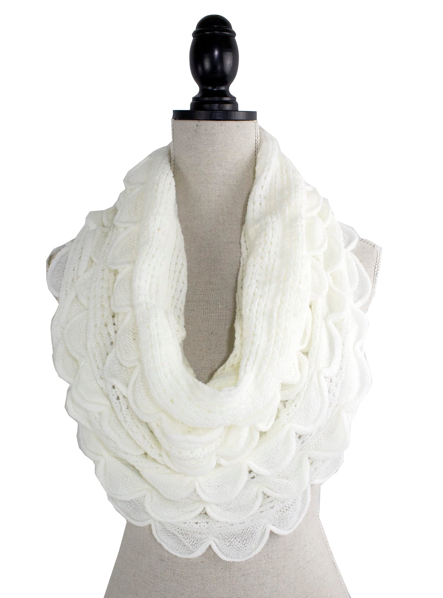 stylesilove Chic Oversized Ruffle Knitted Infinity Scarf Lightweight Cozy Neck Warmer for Women and Girls