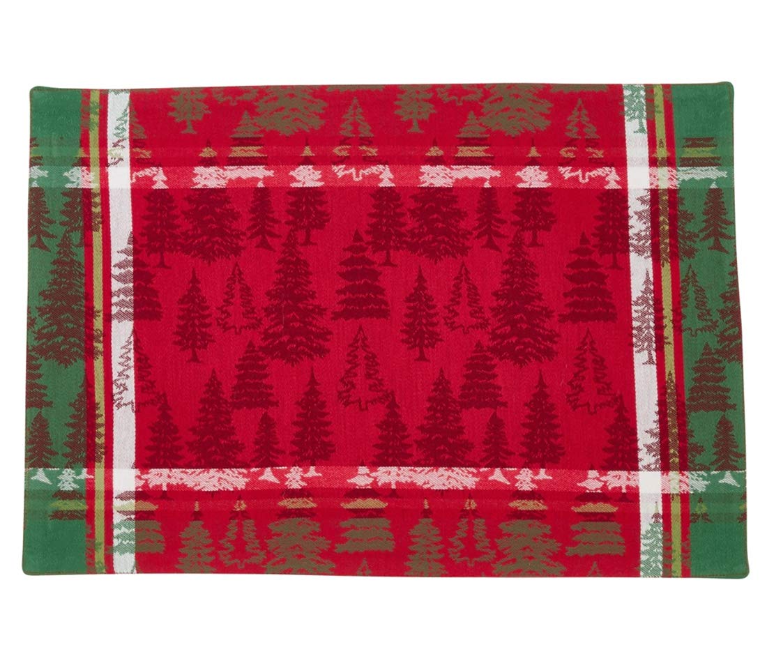 Fennco Styles Christmas Tree Plaid Design 100% Cotton Table Linens - Various Sizes for Home, Holiday, Family Gathering and Special Occasion