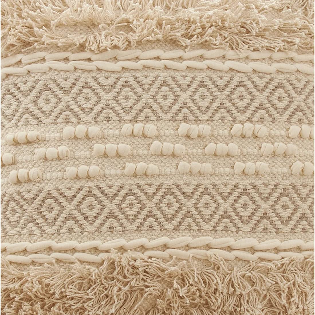 Fennco Styles Moroccan Tufted Cotton Decorative Throw Pillow 18" W x 18" L - Natural Square Cushion for Home, Couch, Living Room, Bedroom, Office and Holiday Décor