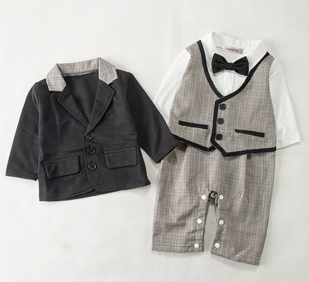 stylesilove Newborn Infant Toddler Baby Boy Tuxedo Romper Onesie and Jacket 2-Piece