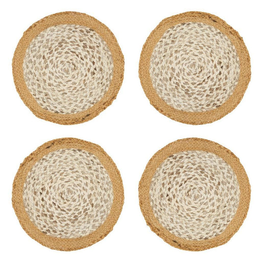 Fennco Styles Hand Braided Rustic Jute Placemats 15" Round, Set of 4 - Natural Woven Texture Heat Resistant Insulation Table Mats for Home Décor, Dining Table, Banquets, Holidays and Special Occasions