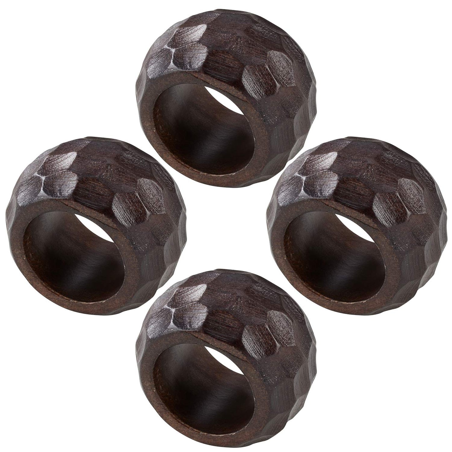 Fennco Styles Chunky Mango Wood Napkin Rings, Set of 4 - Coffee Texture Decorative Napkin Holders for Home, Dining Room, Banquet, Family Gathering, Holiday and Special Occasion
