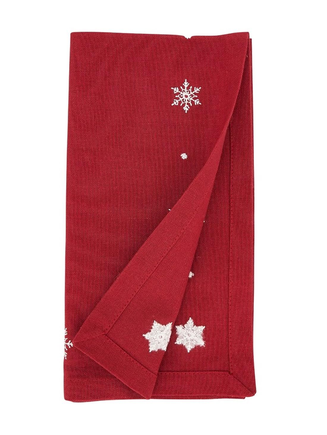 Fennco Styles White Embroidered Snowflake Christmas Table Runner 16" W x 72" L - Red Cotton Table Cover for Winter Holidays, Home Décor and Family Gatherings