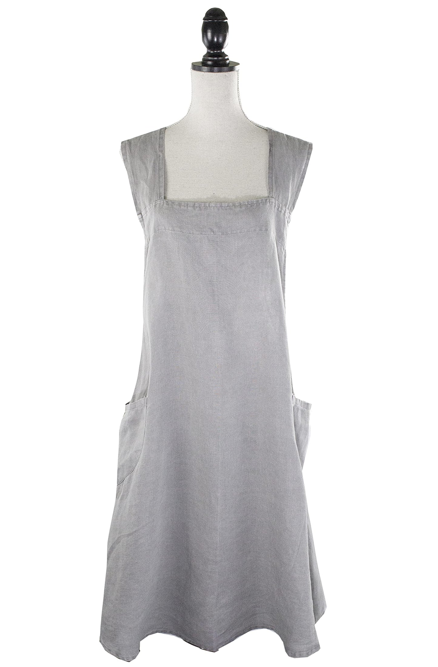 Fennco Styles Solid Criss Cross Back Apron Pure 100% Linen Cooking Kitchen Apron