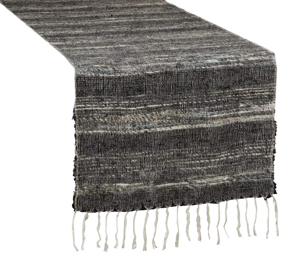 Fennco Styles Homey Cotton Table Runner with Stripes 16 x 72 Inch – Black Table Cover for Home Décor, Dining Table, Banquets, Holidays and Special Events