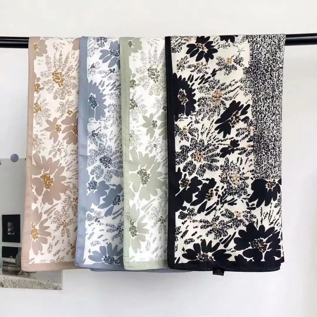 stylesilove Women Floral Print Silk Like Scarf Square Neckerchief Soft Bandana Small Shawl Neck Wraps for All Season