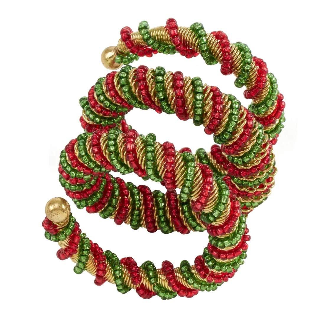 Fennco Styles Hand Beaded Spiral Metal Napkin Rings, Set of 4 - Glass Beads Napkin Holders for Home, Dining Room, Banquet, Family Gathering, Holiday Décor and Special Occasion