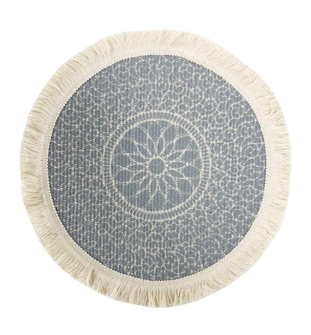 Fennco Styles Unique Dream Catcher Fringe Cotton Placemats 14-inch Round, Set of 4 - Boho Decorative Table Mats for Home Decor, Dining Table, Banquets and Special Events