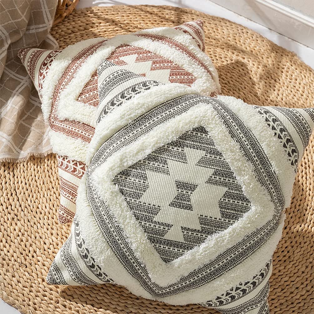 Fennco Styles Southwest Diamond Tufted Boho Decorative Throw Pillow Cover 20" W x 20" L - Black Block Print Woven Square Cushion Case for Home, Couch, Living Room, Bedroom, Office and Holiday Décor