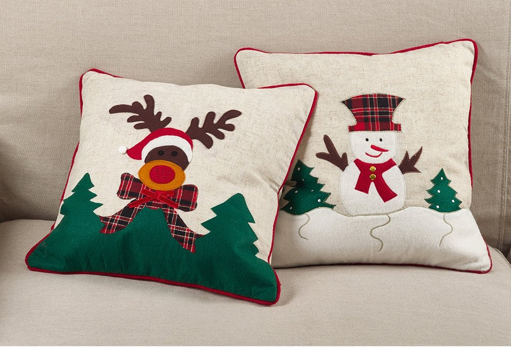 Fennco Styles Christmas Snowman Applique Design Holiday Accent Filled Throw Pillow (Christmas Snowman)