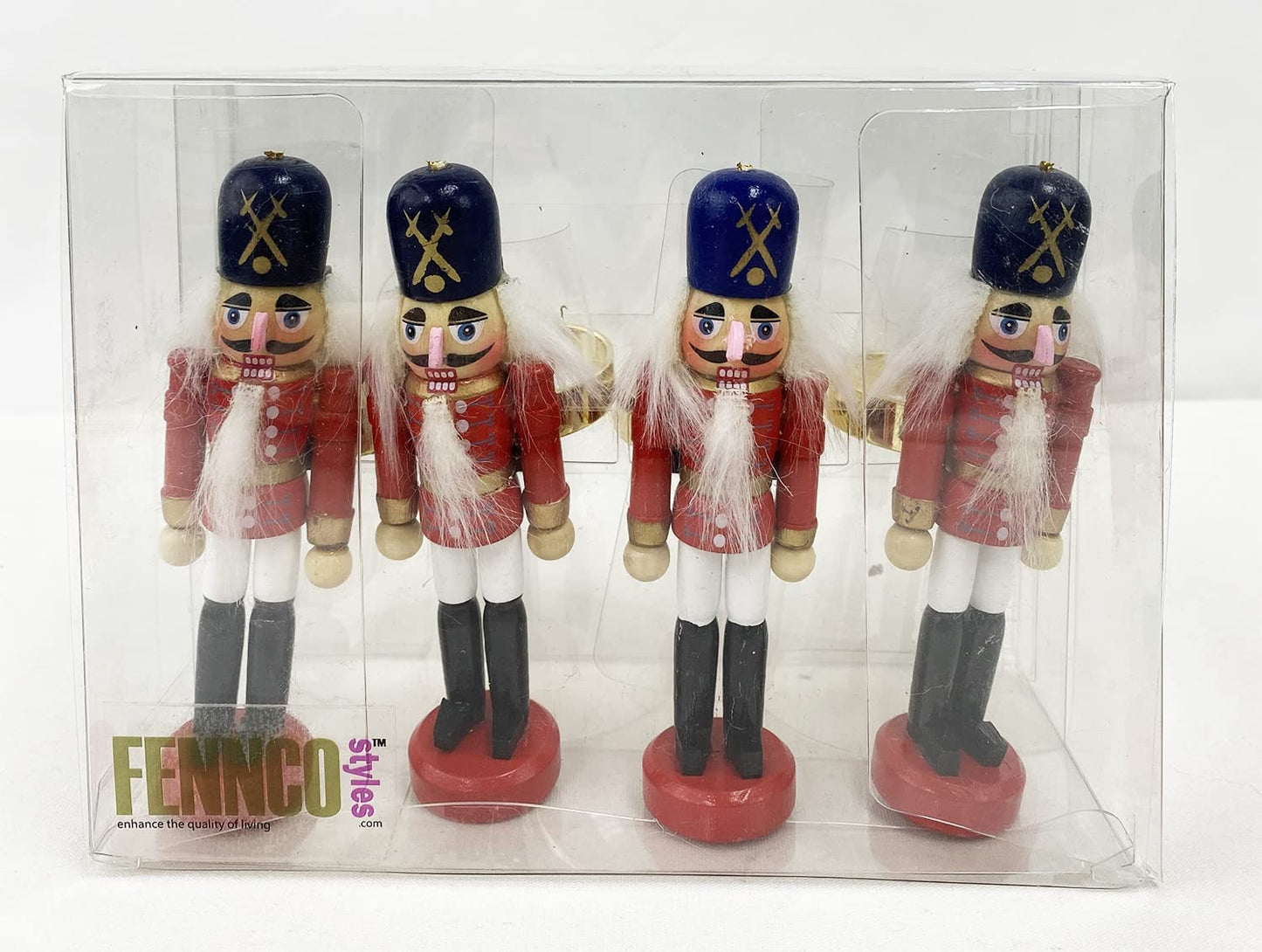 Fennco Styles Handmade Wooden Nutcracker Decorative Napkin Rings, Set of 4 - Festive Soldier Napkin Holders for Dining Table, Christmas, Holidays Décor and Special Occasions
