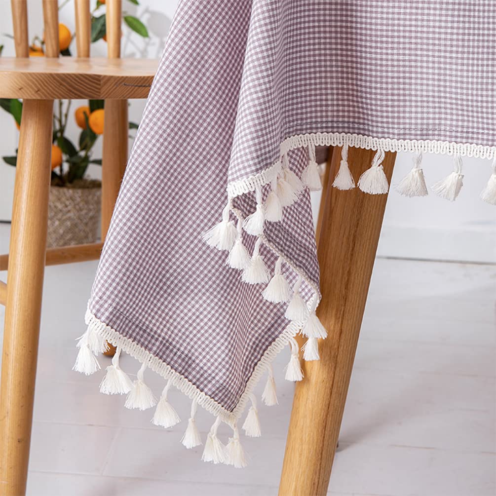 Fennco Styles Woven Gingham Cotton Tablecloth with Tassel 55" W x 71" L - Checkered Rectangle Table Cover for Everyday Use, Home, Dining Table Décor, Banquets, Farmhouse, and Special Events