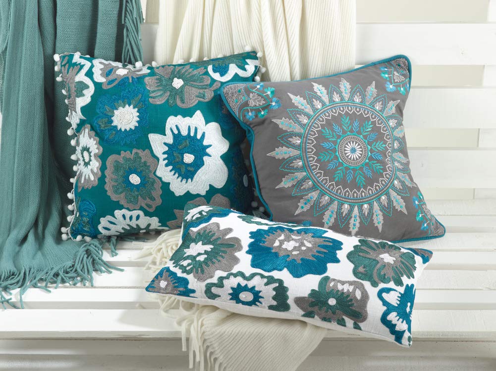 Fennco Styles Nirmala Medallion Embroidered Feather Filled Decorative Throw Pillow 17" W x 17" L
