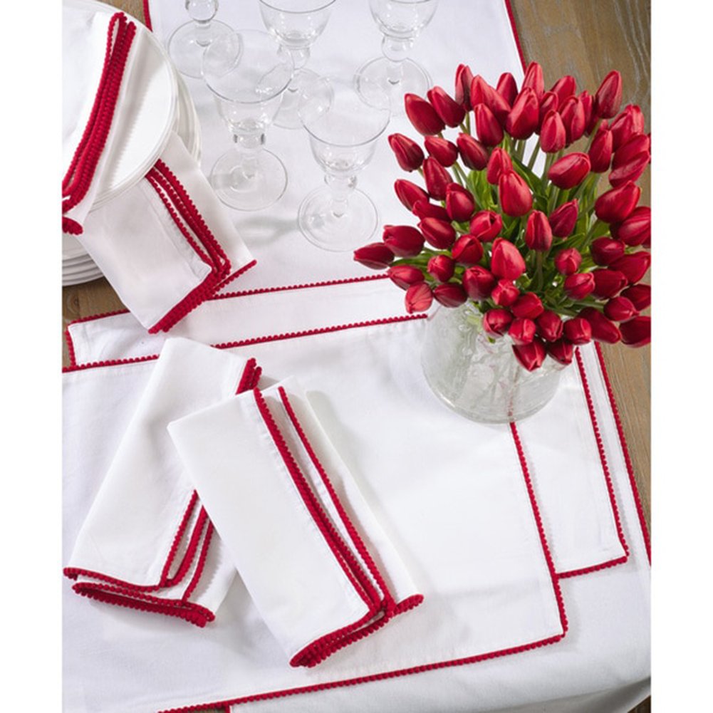Fennco Styles Holiday Pompom Trim Design Cotton Table Runner 16"x72"