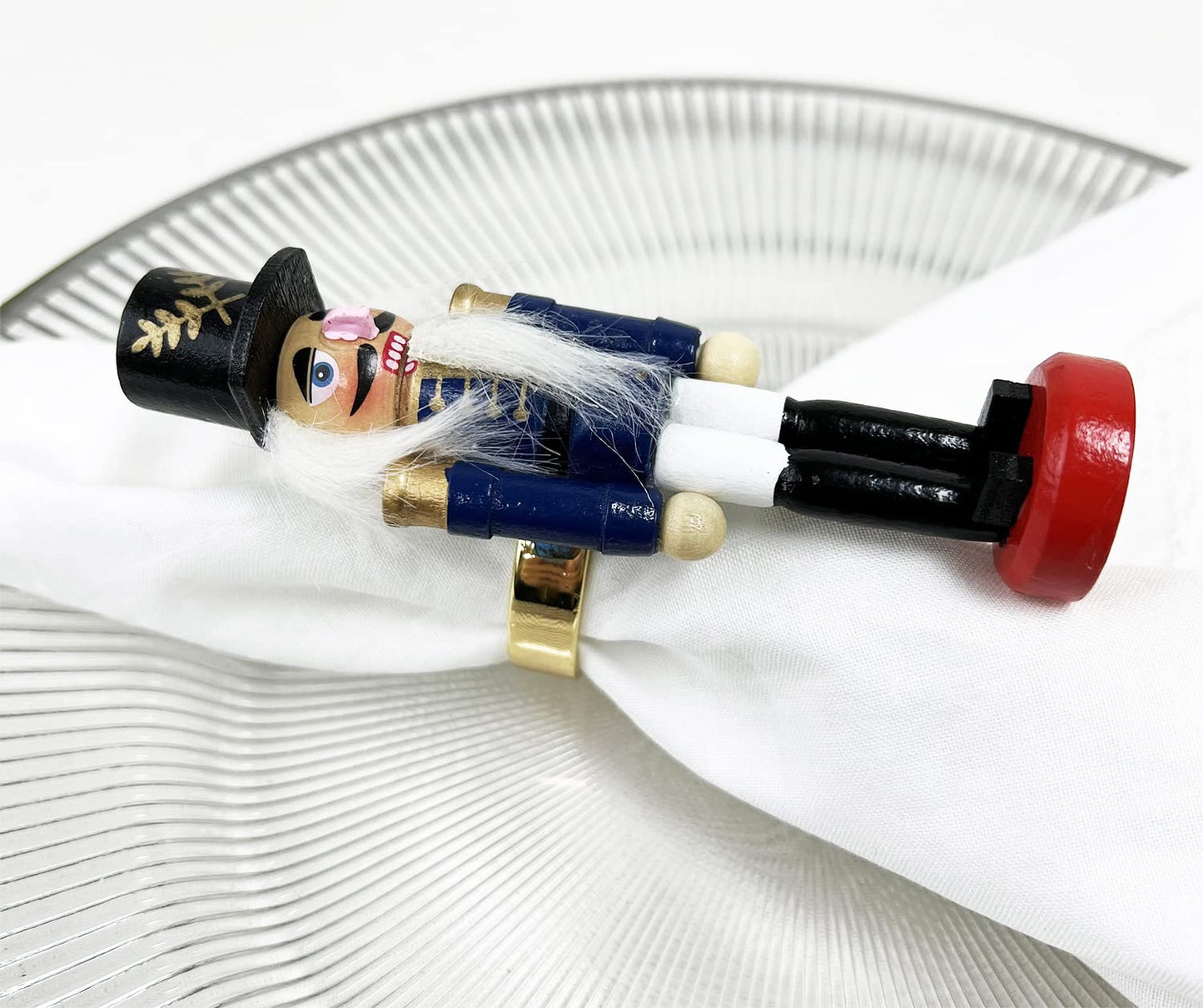Fennco Styles Handmade Wooden Nutcracker Decorative Napkin Rings, Set of 4 - Festive Soldier Napkin Holders for Dining Table, Christmas, Holidays Décor and Special Occasions