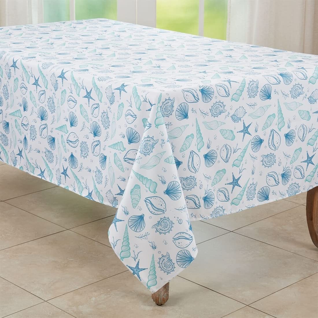 Fennco Styles Coastal Seashells Table Runner 16" W x 70" L - Blue Sealife Nautical Table Cover for Dining Room Decor, Everyday Use, Summer Gathering, Banquets, and Special Occasions