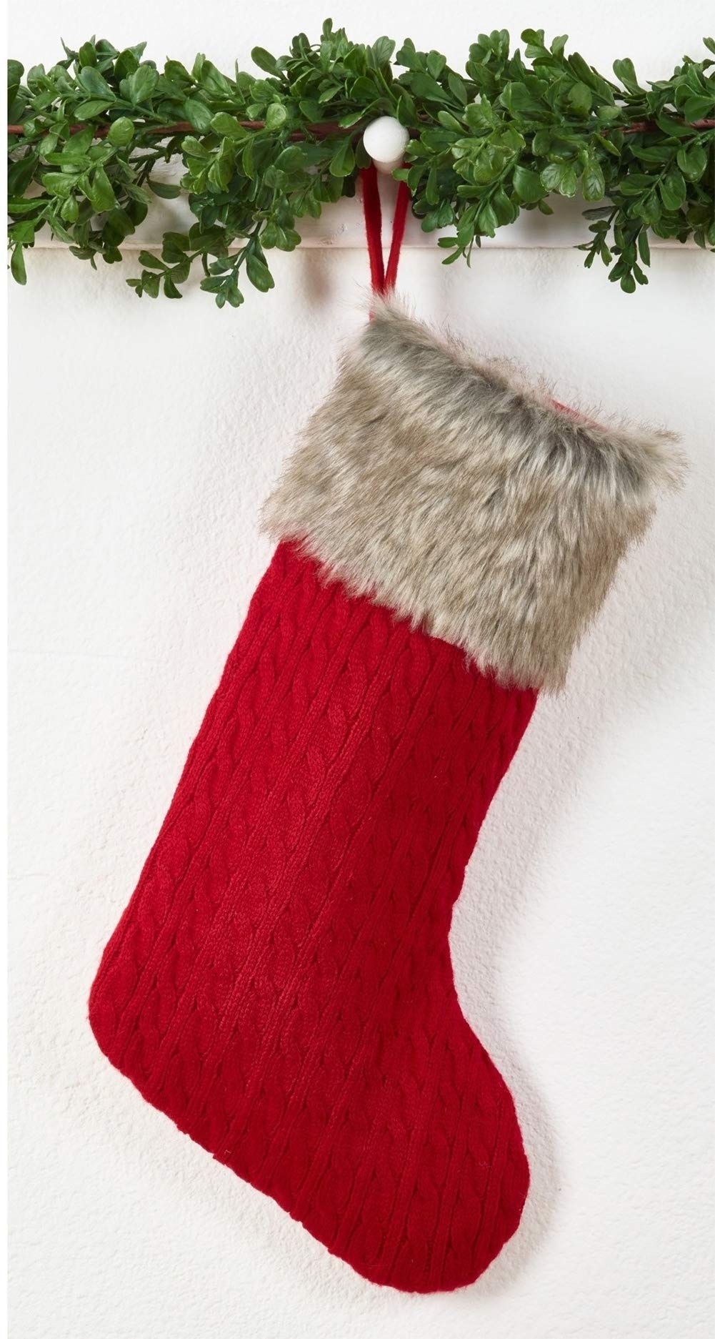 Fennco Styles Luxury Holiday Faux Fur Knit Christmas Stocking Holder (Red-Brown)