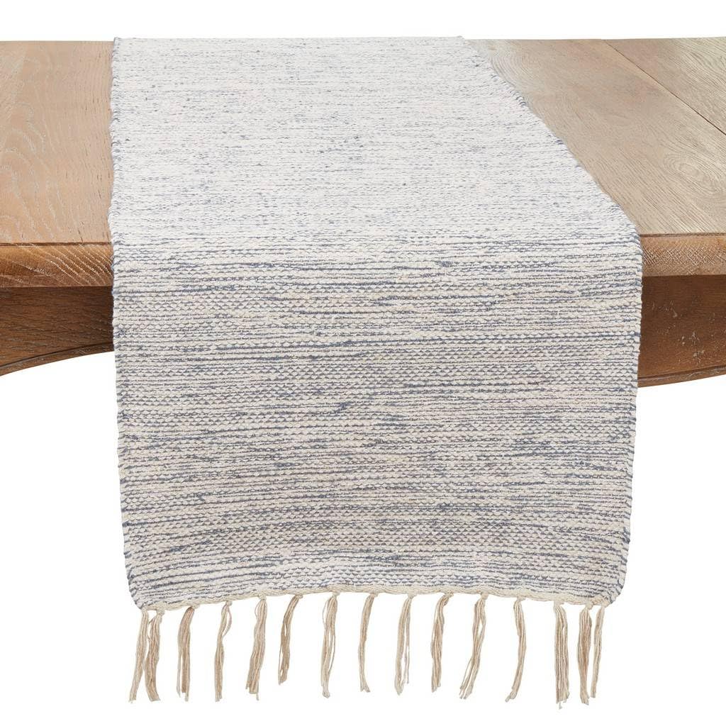 Fennco Styles Delicate Handloom Table Runner with Fringe 16" W x 72" L - Blue Handwoven Table Cover for Home, Dining Room, Banquets, Family Gatherings and Special Occasions