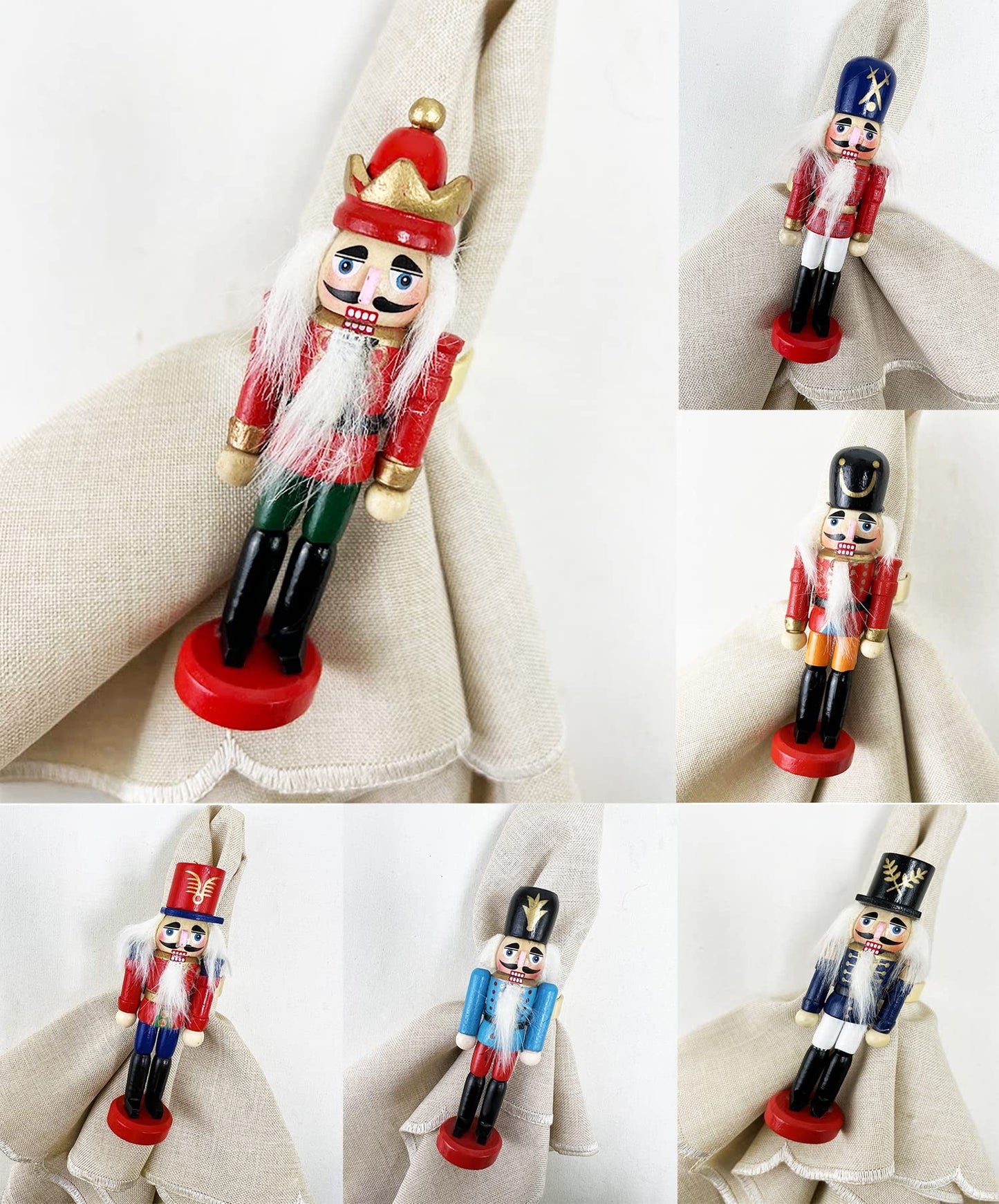 Fennco Styles Handmade Wooden Nutcracker Decorative Napkin Rings, Set of 4 - Festive Soldier Napkin Holders for Dining Table, Christmas, Holidays Décor and Special Occasions