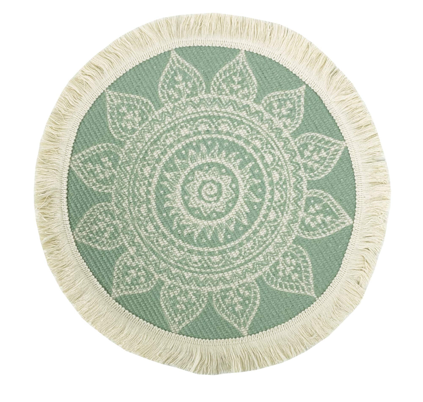 Fennco Styles Unique Dream Catcher Fringe Cotton Placemats 14-inch Round, Set of 4 - Boho Decorative Table Mats for Home Decor, Dining Table, Banquets and Special Events