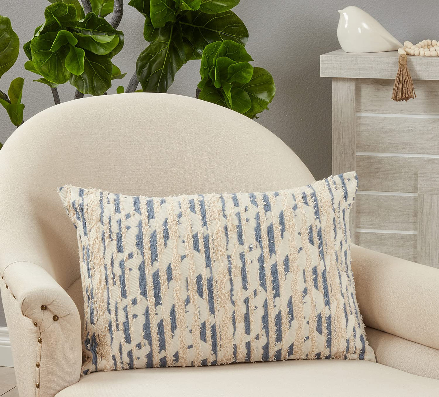 Fennco Styles Modern Textured Cotton Decorative Throw Pillow 16" W x 24" L - Blue Woven Cushion for Home, Couch, Bedroom, Living Room and Office Décor
