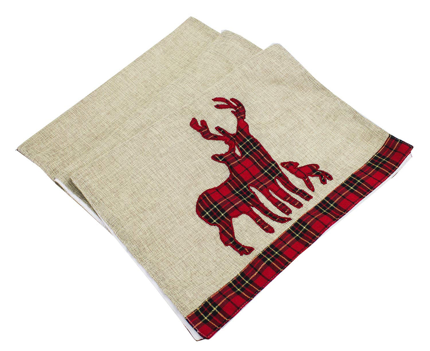 Fennco Styles Holiday Deer Tartan Plaid Ruffle Border Christmas Decorative Throw Pillow