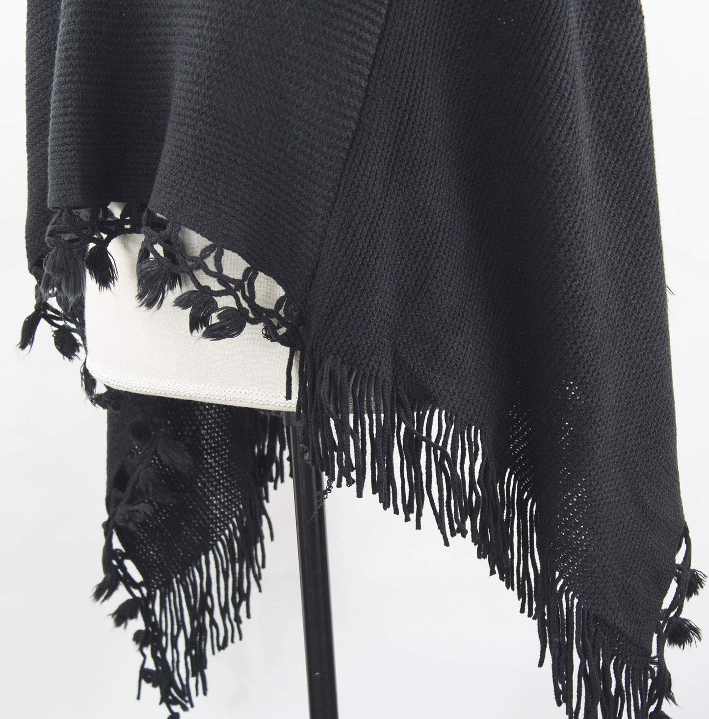 stylesilove Women Color Block Fringe Tassel Poncho Sweater Pullover Cardigan Wrap Topper for Warm Seasons