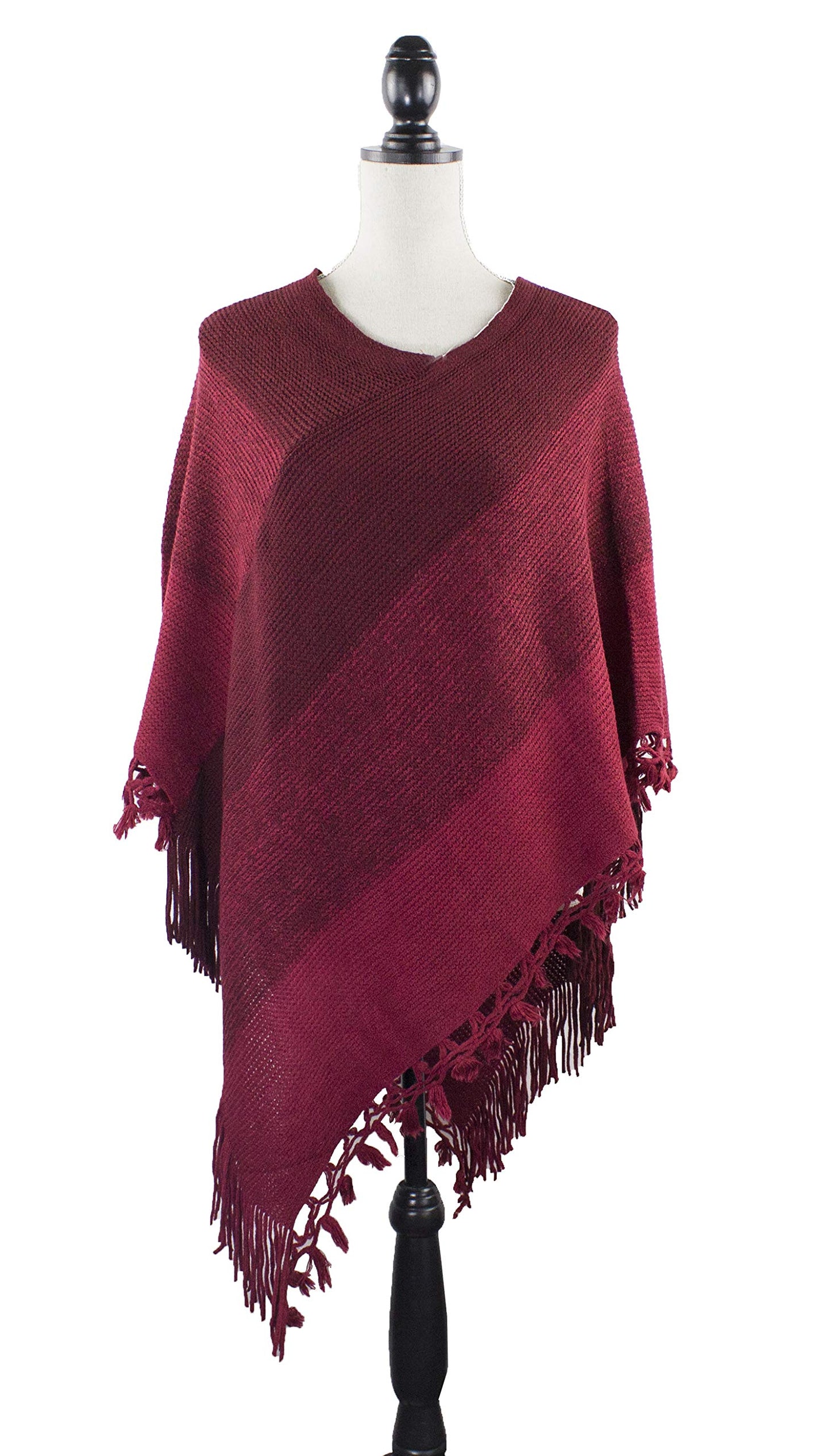 stylesilove Women Color Block Fringe Tassel Poncho Sweater Pullover Cardigan Wrap Topper for Warm Seasons