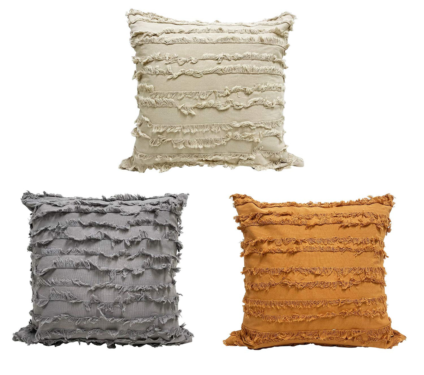 Fennco Styles Modern Fringe Stripe Cotton Decorative Throw Pillow Cover 17" W x 17" L - Cotton Cushion Case for Home, Farmhouse, Couch, Living Room, Bedroom and Office Décor