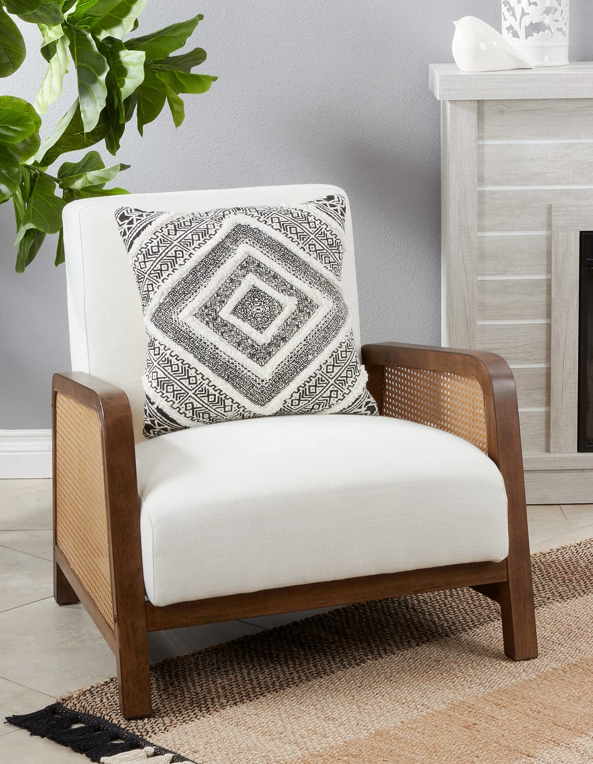 Fennco Styles Embellished Diamond Tufted Cotton Decorative Throw Pillow Cover 18" W x 18" L - Black Woven Square Cushion Case for Home, Couch, Living Room, Bedroom, Office and Holiday Décor