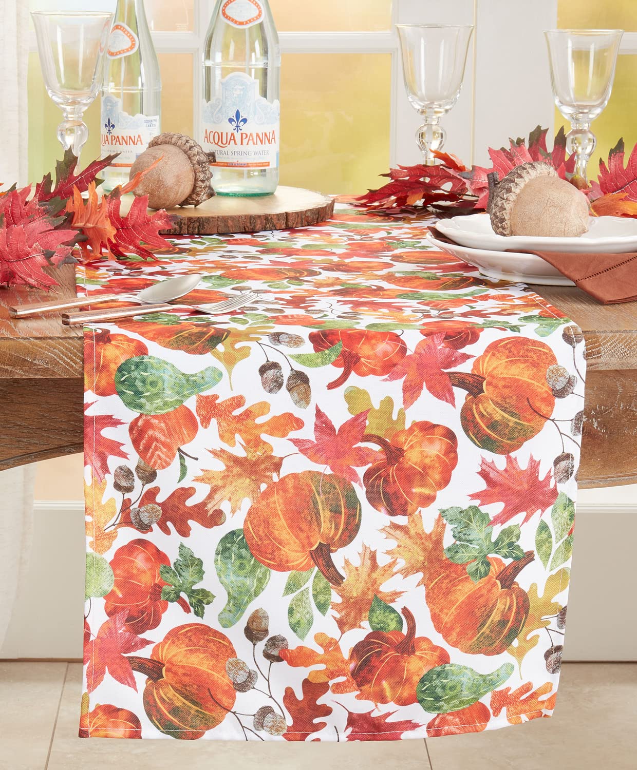 Fennco Styles Pumpkin Foliage Harvest Table Runner - Multicolor Fall Leaves Table Cover for Thanksgiving, Seasonal Décor, Banquet, Family Gathering and Special Events