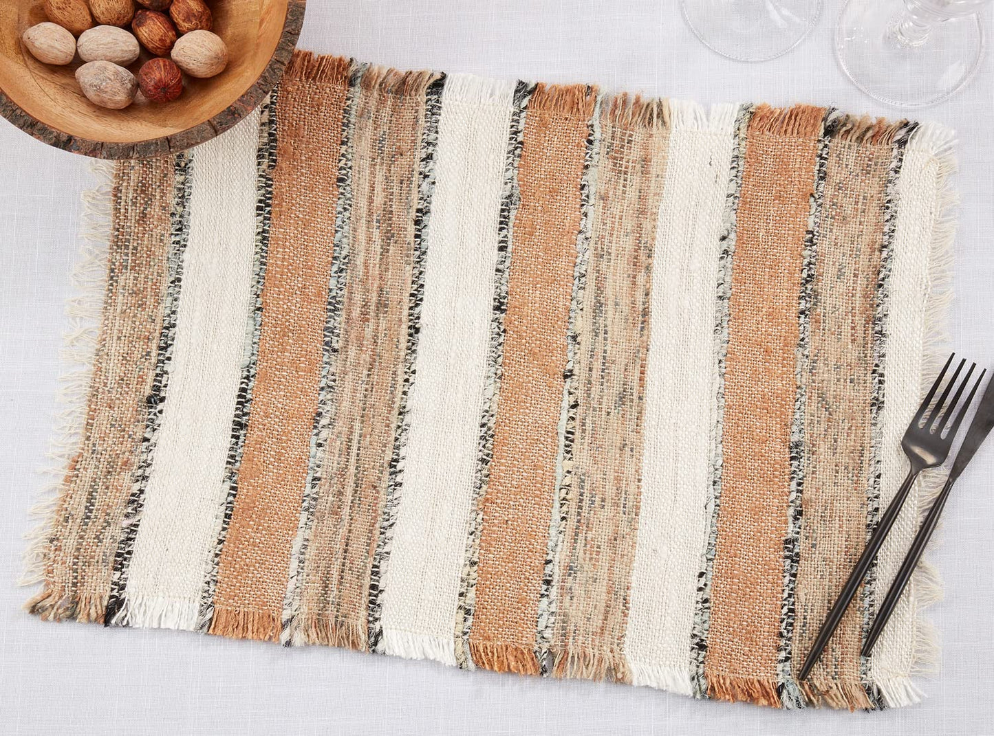 Fennco Styles Woven Chindi Striped Fringe 100% Cotton Table Runner 16 x 72 Inch - Multi Table Cover for Home Décor, Dining Table, Banquets, Family Gathering and Special Occasion