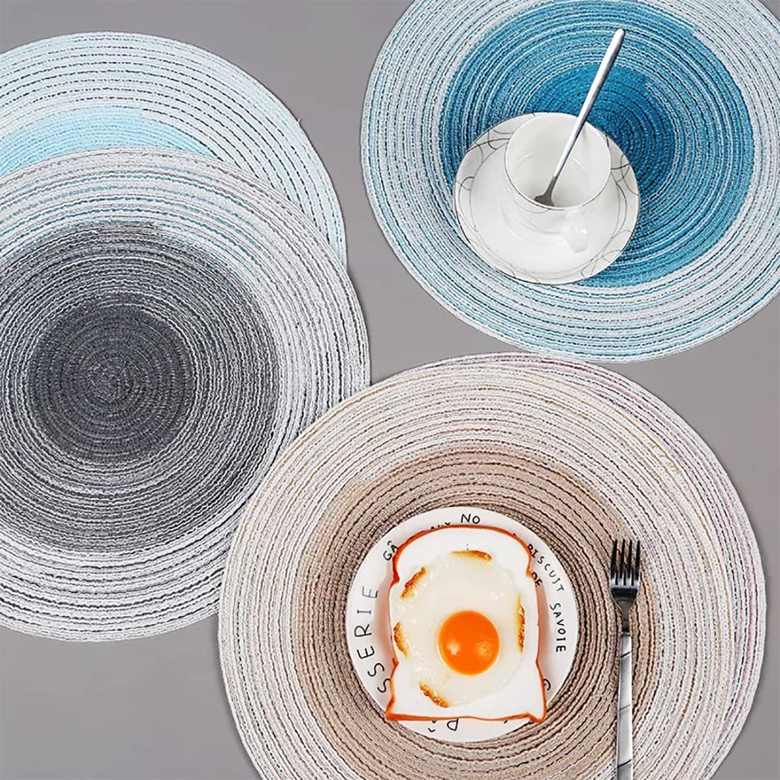 Fennco Styles Handmade Gradient Textured Ramie Placemats 14" Round, Set of 4 – Braided Table Mats Heat Resistant Insulation for Home Décor, Dining Table, Everyday Use, Banquets, Special Events