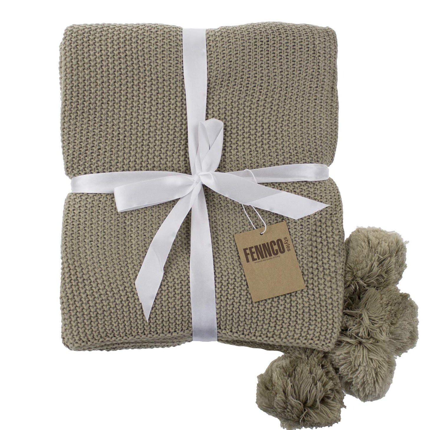 Fennco Styles Chunky Knit with Pom Pom Design Solid Color Throw Blanket 50" W X 60" L - 2 Colors