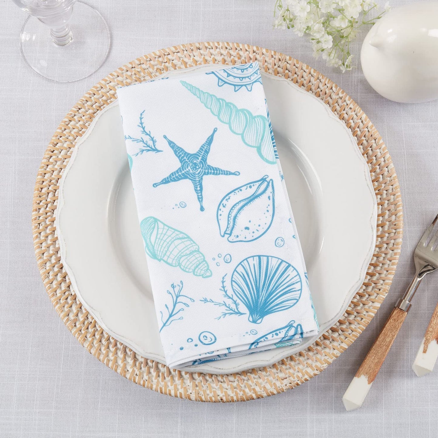 Fennco Styles Coastal Seashells Table Runner 16" W x 70" L - Blue Sealife Nautical Table Cover for Dining Room Decor, Everyday Use, Summer Gathering, Banquets, and Special Occasions