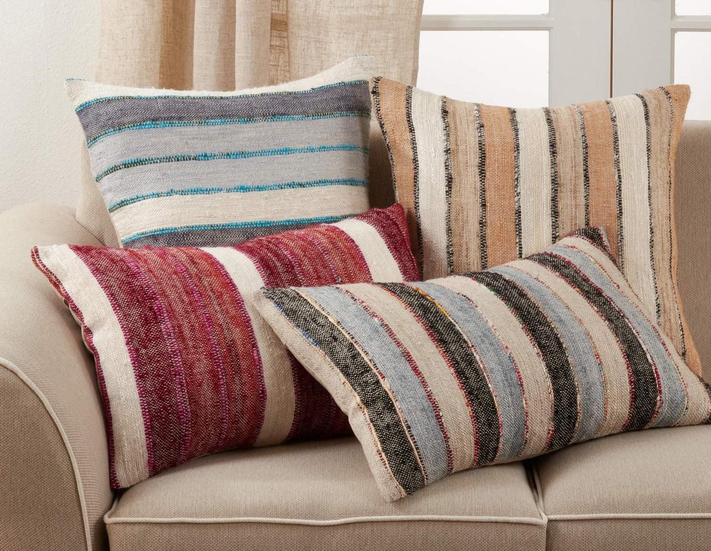 Fennco Styles Woven Chindi Striped 100% Cotton Decorative Throw Pillow Cover & Insert 20 x 20 Inch - Blue Throw Pillow for Home, Couch, Living Room and Bedroom Décor