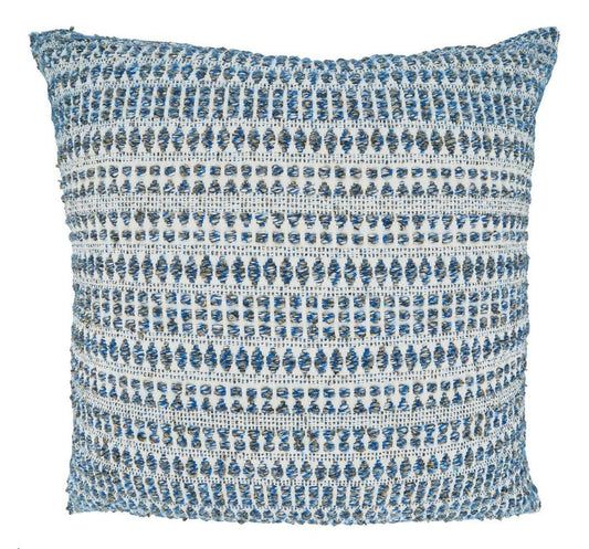 Fennco Styles Modern Woven Line Decorative Throw Pillow Cover 22" W x 22" L - Blue Cushion Case for Home, Couch, Living Room, Bedroom and Office Décor