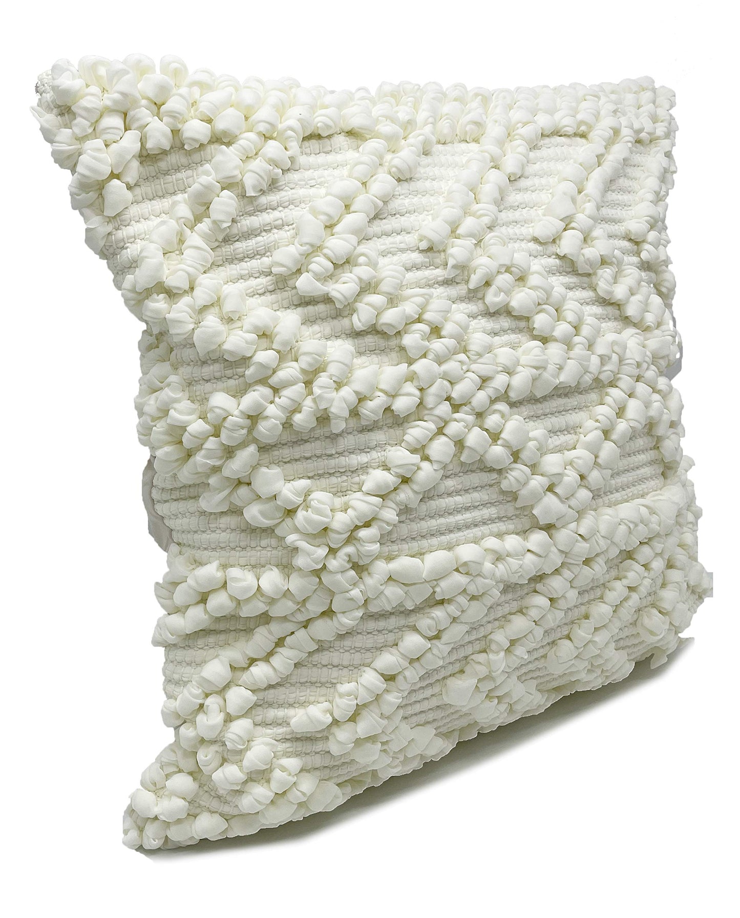 Fennco Styles Handmade Geometric Cotton Blend Decorative Throw Pillow Cover 18" W x 18" L - White Woven Pillow Case for Home, Couch, Bedroom, Bench and Office Décor