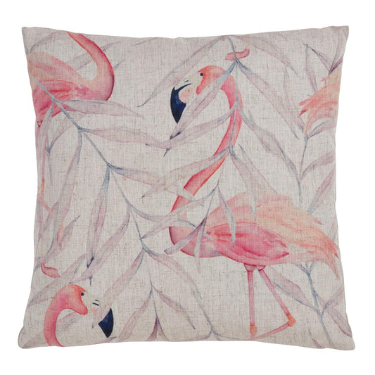 Fennco Styles Flama Collection Tropical Flamingo & Leaves 100% Pure Cotton 18 x 18 Decorative Throw Pillow with Case + Insert - Multicolor Throw Pillow for Couch, Bedroom and Living Room Décor