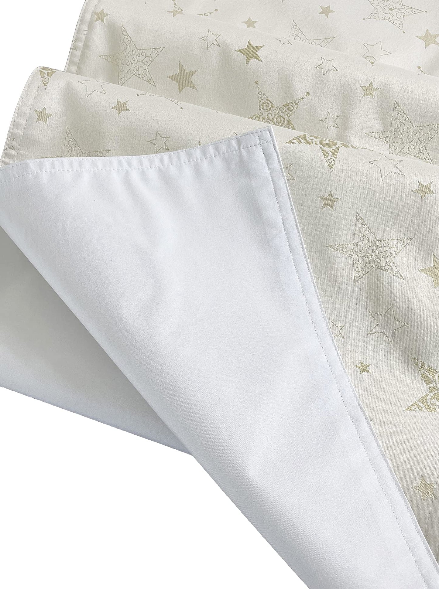 Fennco Styles Holiday Embroidered Metallic Star Table Runner 16" W x 54" W - Ivory Woven Table Cover for Home Décor, Banquet, Family Gathering, Christmas, Special Occasion