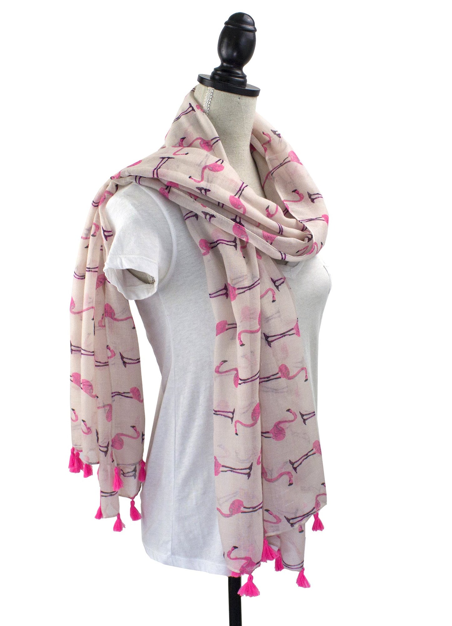stylesilove Lightweight Womens Flamingo Tassels Soft Cotton Scarf Shawl