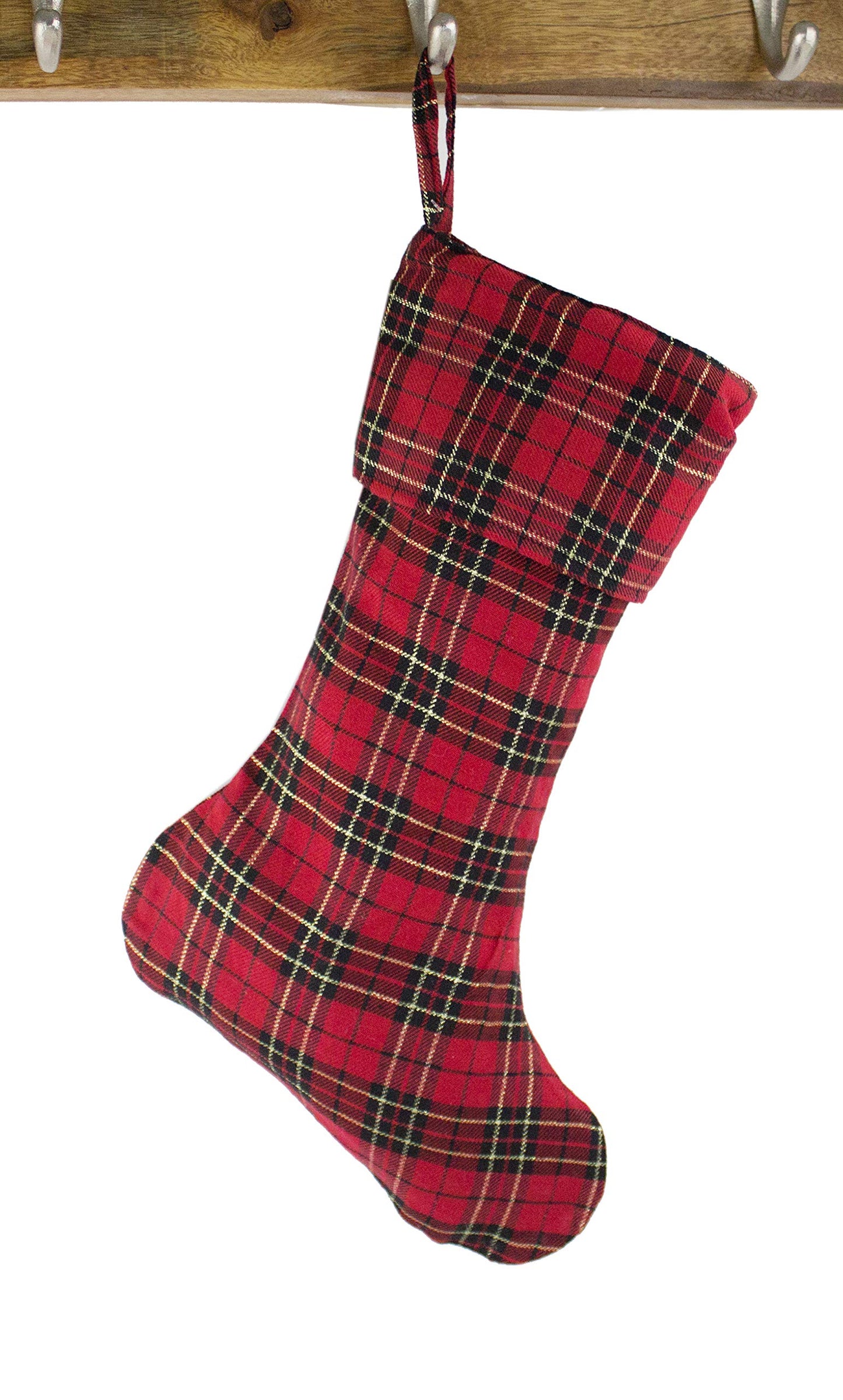 Fennco Styles Holiday Tartan Plaid Dazzle Christmas Decorative Stocking - 7x18 Inch Hanging Stocking for Home Decor, Holiday Parties, Christmas Tree and Wall Decorations