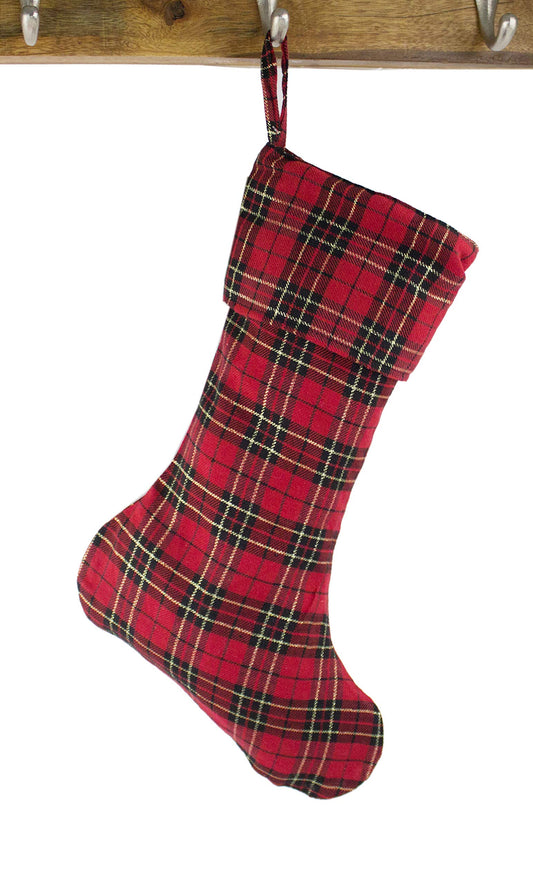 Fennco Styles Holiday Tartan Plaid Dazzle Christmas Decorative Stocking - 7x18 Inch Hanging Stocking for Home Decor, Holiday Parties, Christmas Tree and Wall Decorations