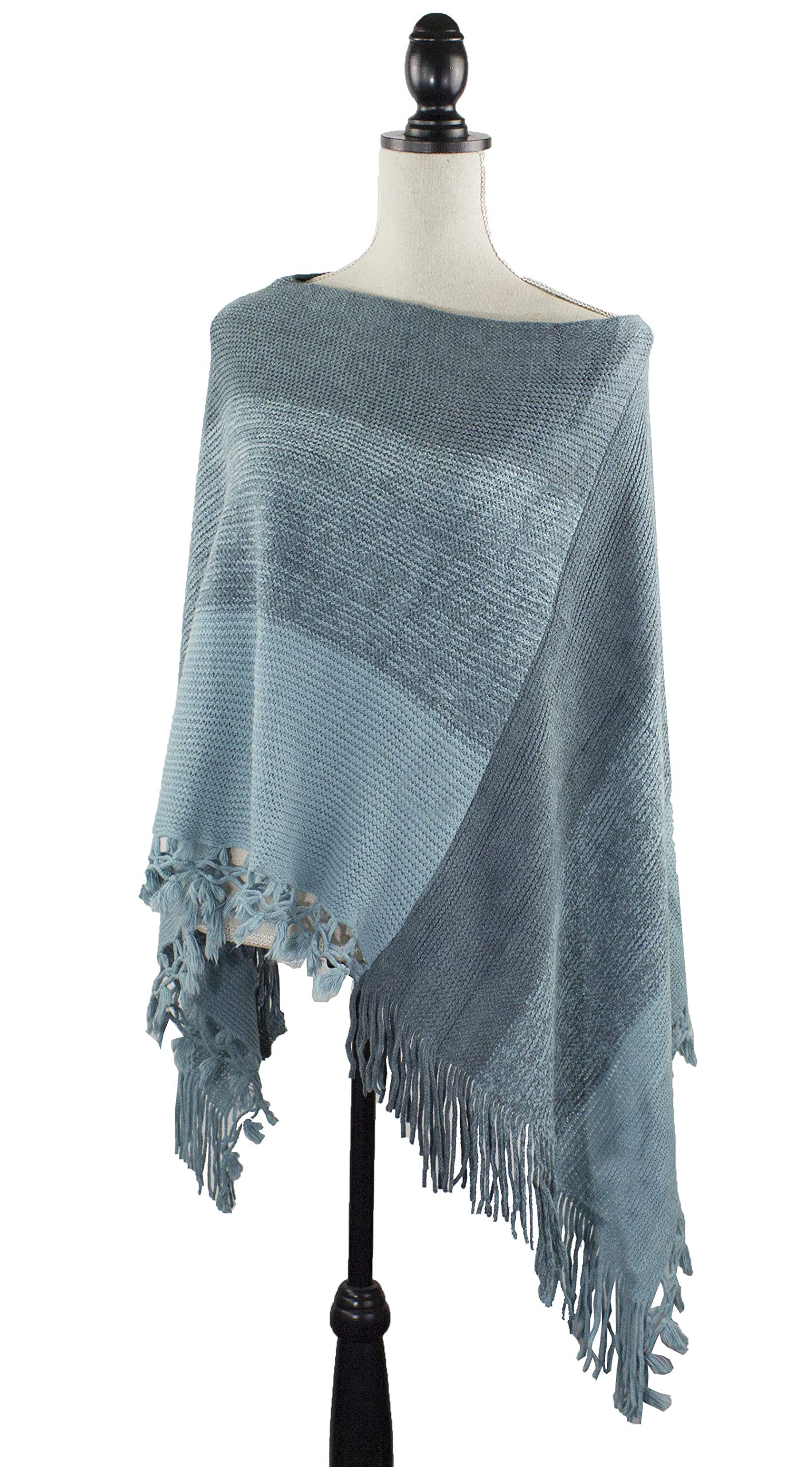 stylesilove Women Color Block Fringe Tassel Poncho Sweater Pullover Cardigan Wrap Topper for Warm Seasons